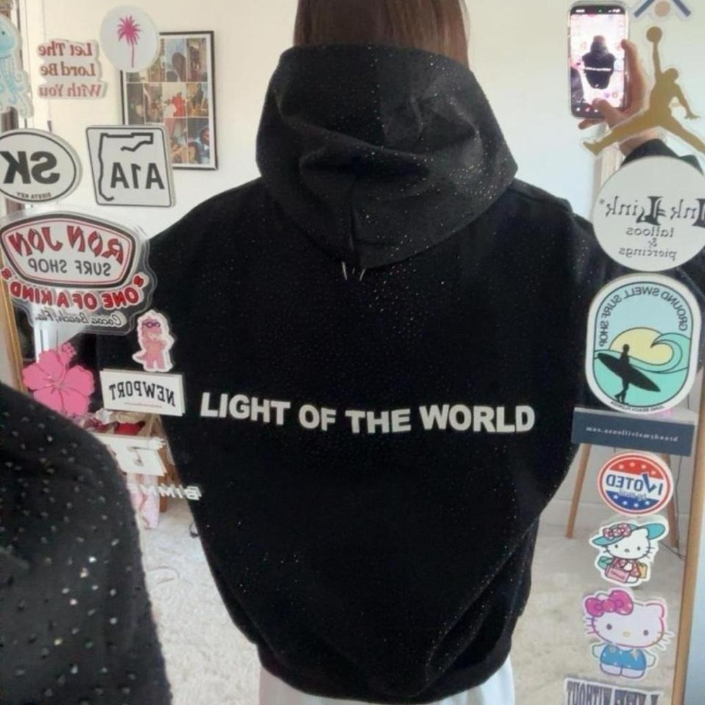 Black Bedazzled "Jesus Is The Light Of The World" Hoodie - Picture 5 of 8